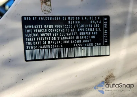 2014 Volkswagen Jetta Se from USA, damaged, VIN 3VWD17AJ5EM304876